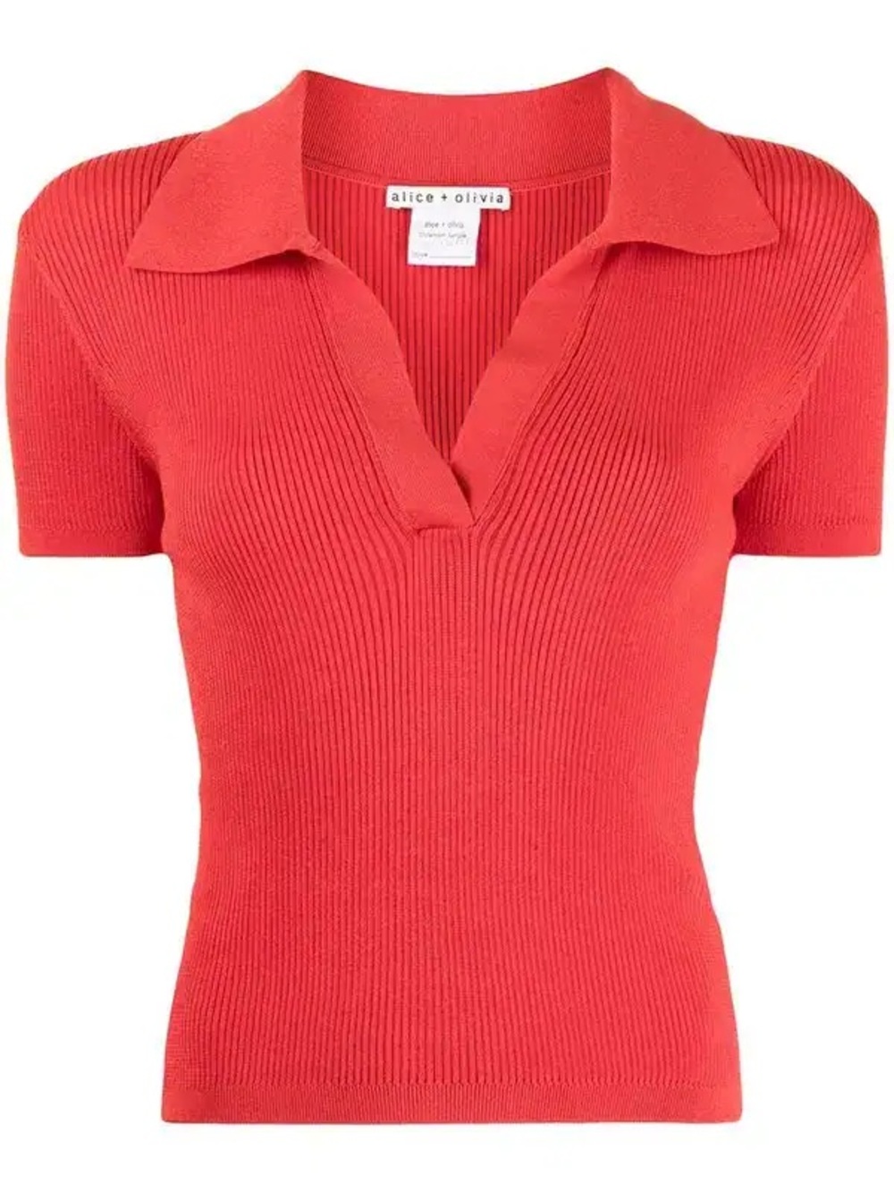 Alice + Olivia Coral-Red Ribbed Polo Short Sleeve Top